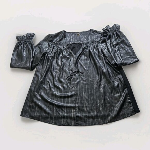 Current Air Top Womens L Black LS V-Neck Shimmery Seersucker Back Anthropology - Picture 9 of 16